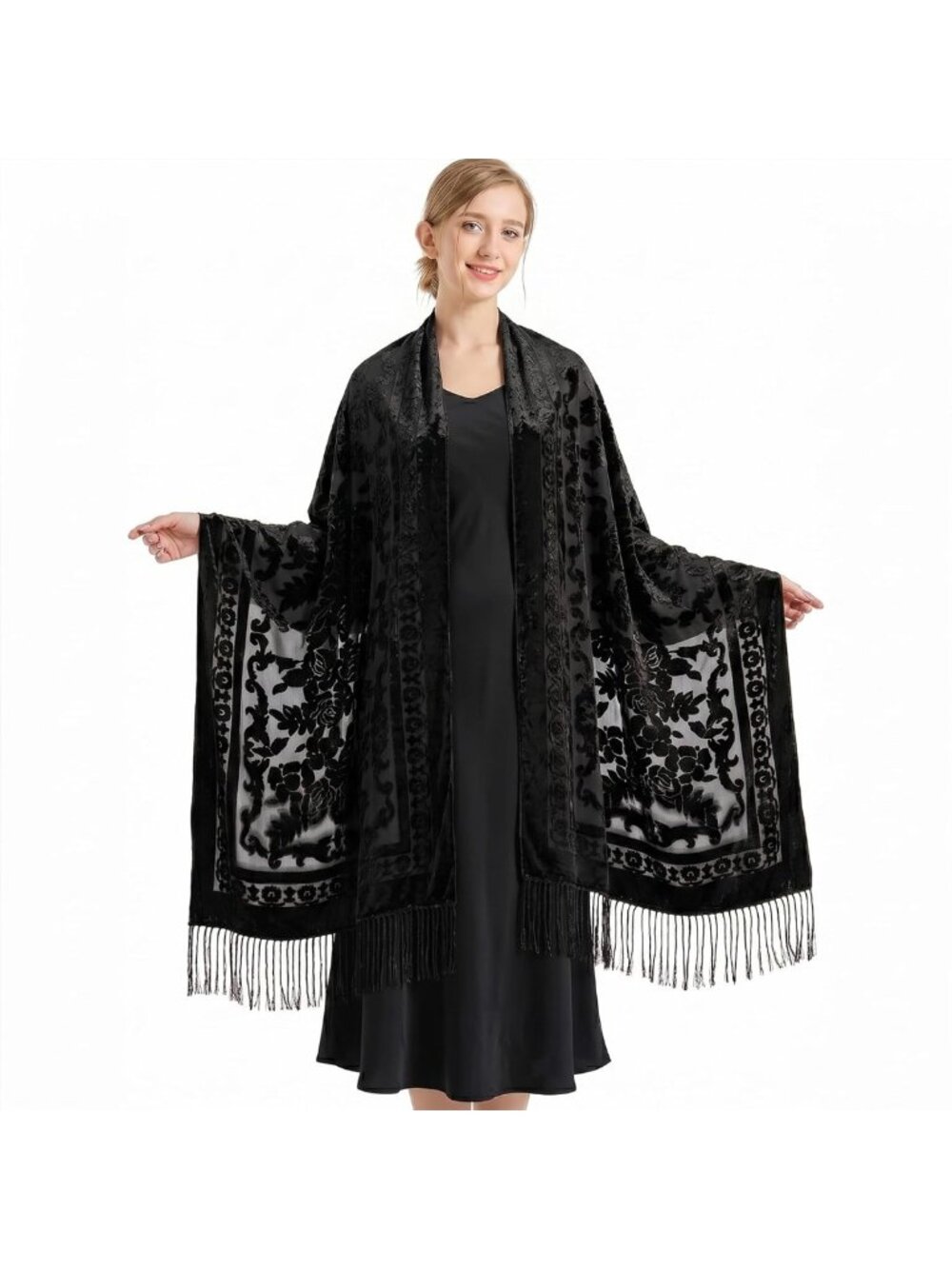 Elegant Velvet Fringe Shawl Wrap for Evening Dresses & Formal Events